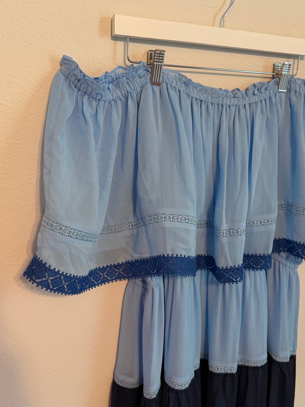 Taylor Light Blue Off-Shoulder Dress with Elastic Neckline - Picture 3 of 9